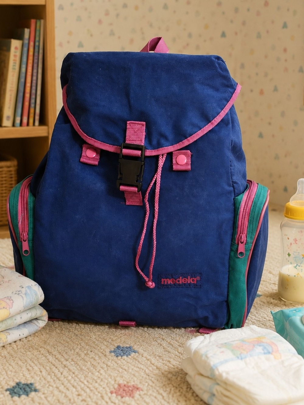 Vintage circa late 1990s Colorblock Backpack / Diaper Bag